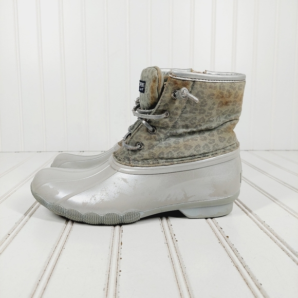 Sperry Animal Print Saltwater Water Resistant Lace Up Zip Side Rain Boot C550 - Picture 1 of 12